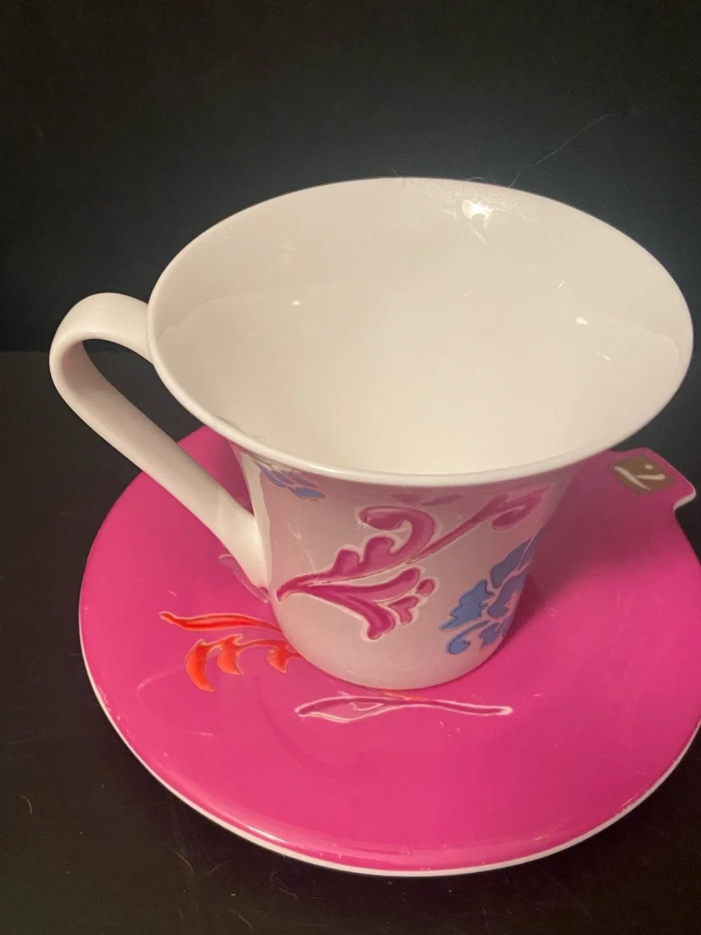 Ceramic Porcelain Art Nouveau Pink Gray Flower Cup/Saucer Set  Japan “T”